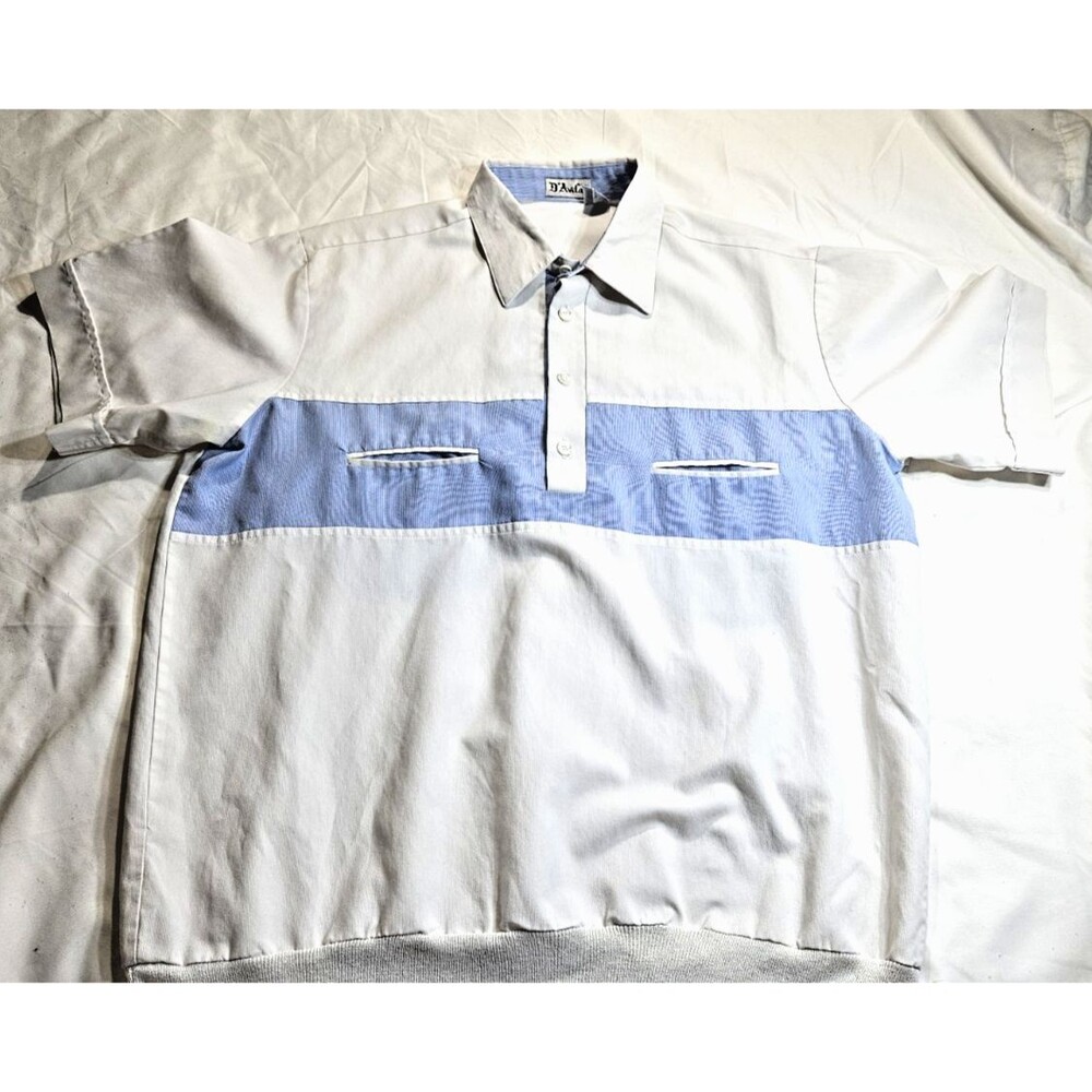 Vintage 80'S D'Avila Short Sleeve White & Blue Shirt Made in USA Men's Large